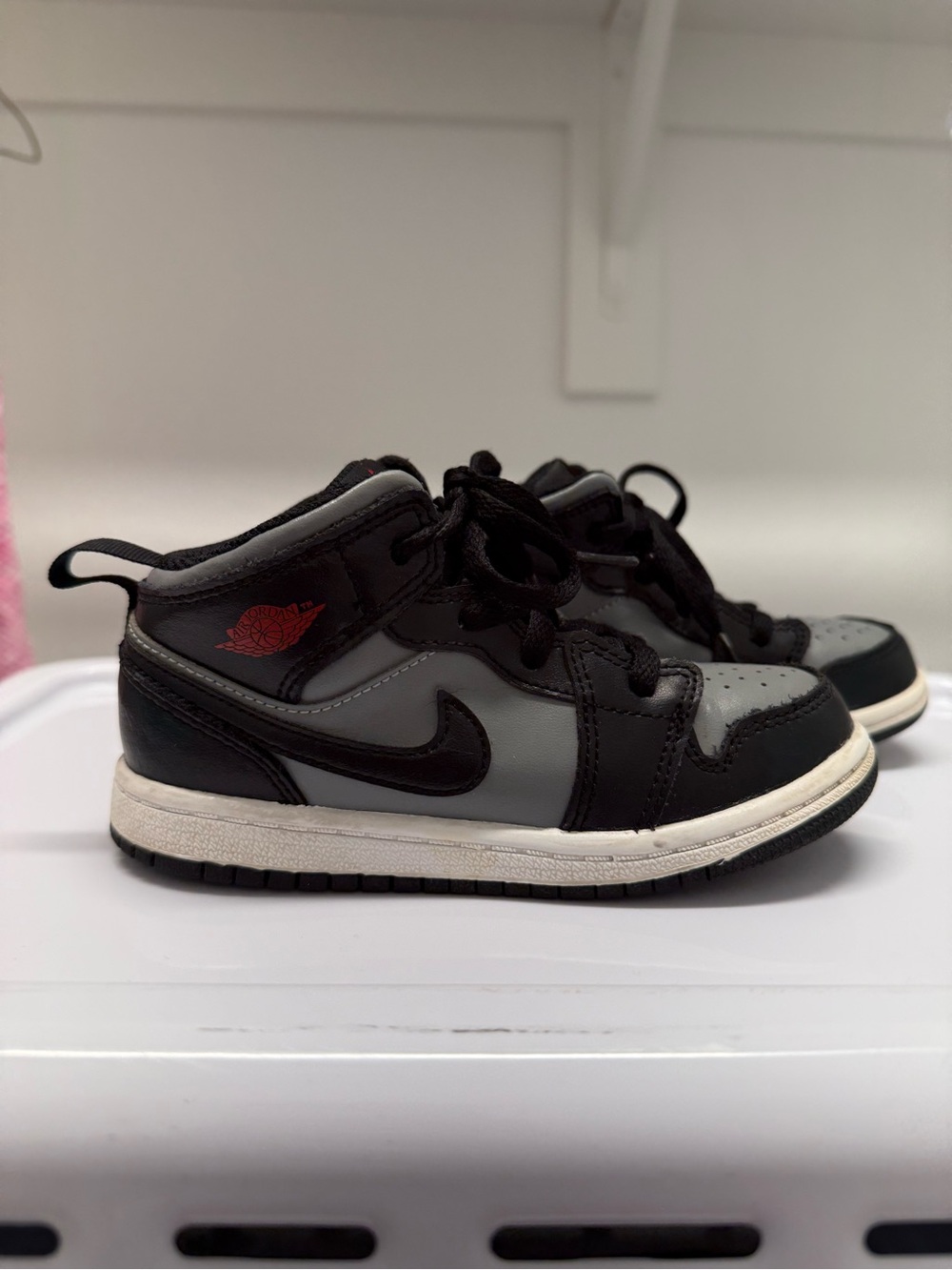 Nike Air Jordan Kids Black & Gray High-Top Sneakers with Red Accent